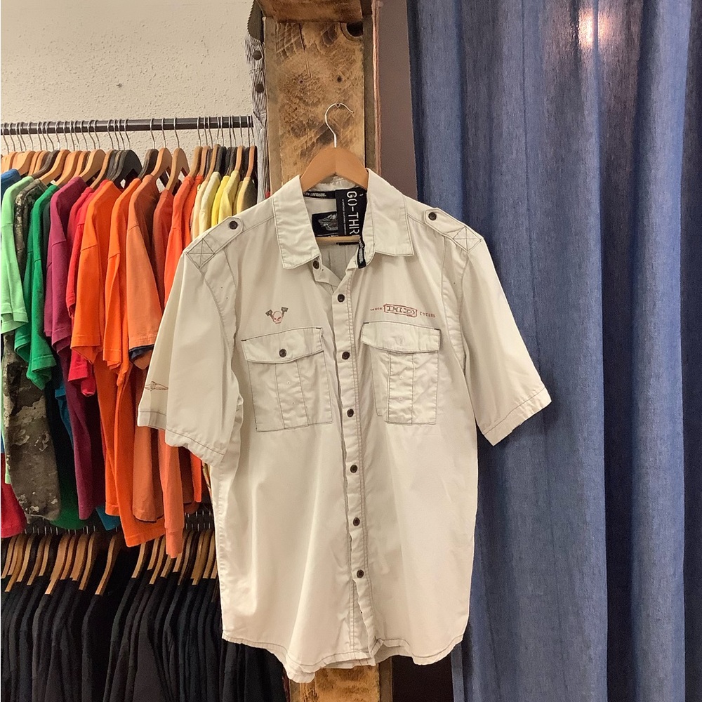 Vintage Harley Davidson white button up shirt